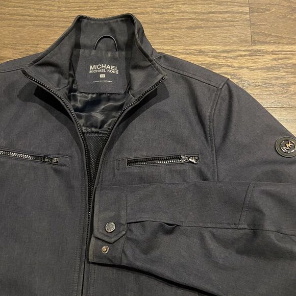 Michael Kors Jacket Mens‎ S Gray Full Zip Moto Bomber Long Sleeve Zip Pockets - Picture 1 of 6